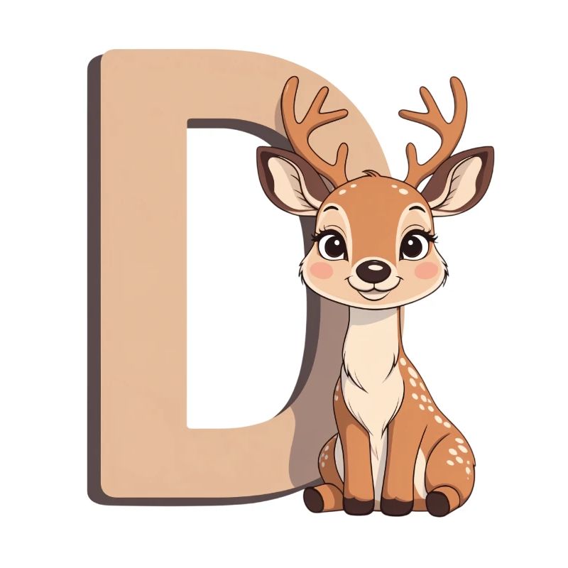 Deer D Cartoon Cuddly Letter D