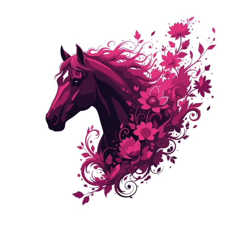 Cheval magenta avec tourbillon de fleurs