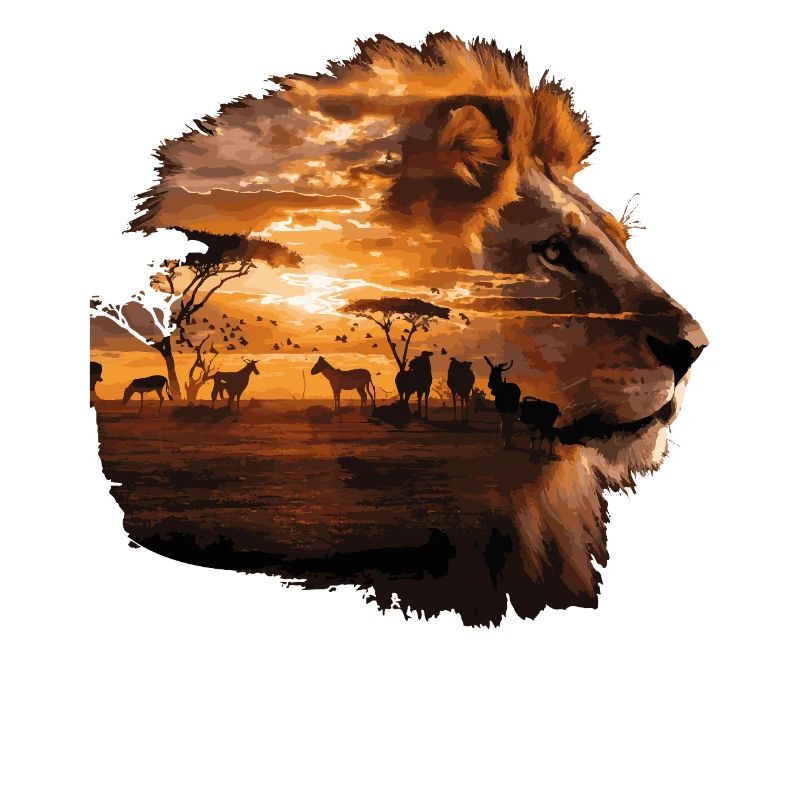 Löwe Savanne Sunset Double Exposure Design