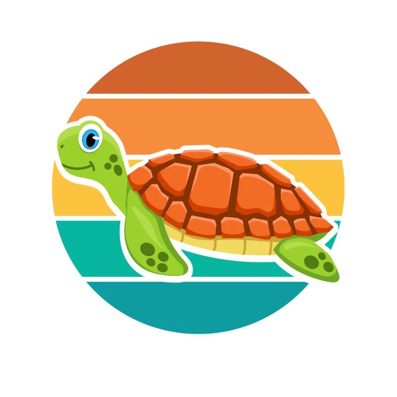 Graphisme rétro de l’océan coucher de soleil de la tortue de mer mignonne