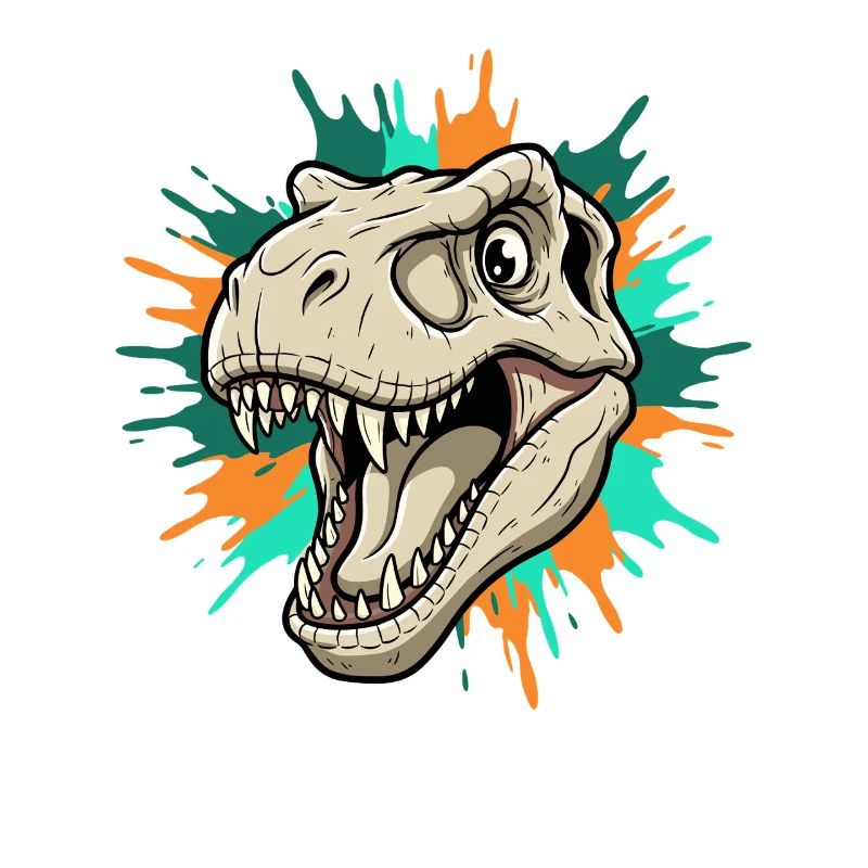 T-Rex Kopf mit Farbspritzern