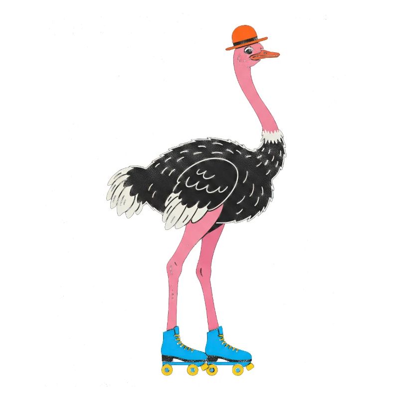 Flamingo mit Rollschuhen und Hut