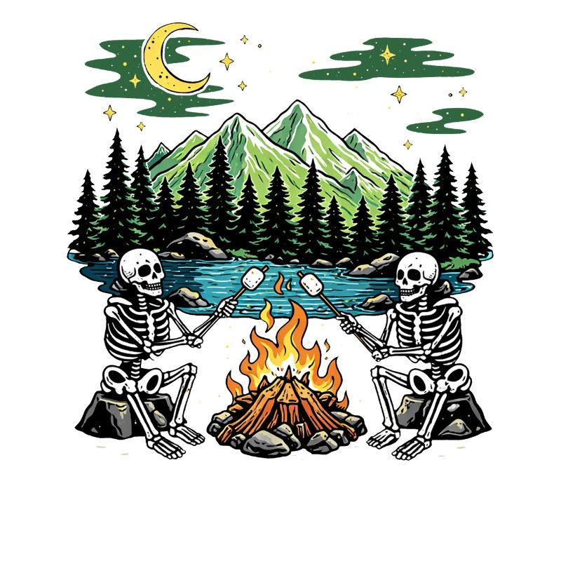 Skeleton Campfire Night Marshmallow Camping Camp