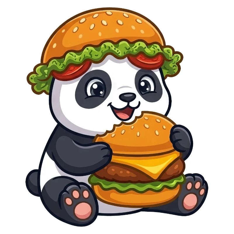  Süßer Panda mit Burger Cartoon