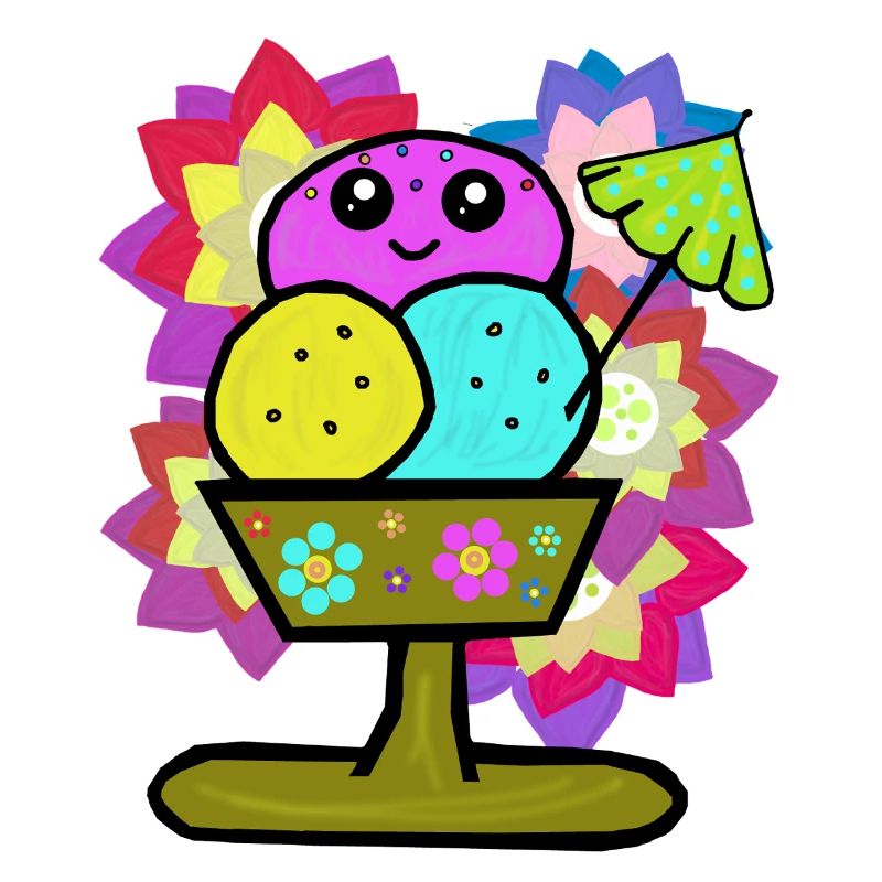 Retro Eis Eiskrem Eisbecher Vintage Blumen 