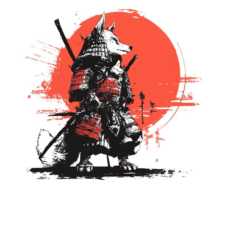 Fox Samurai in Red Sun Armor