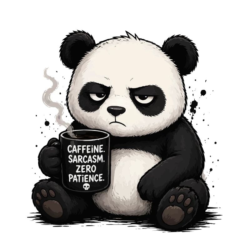 Kaffeepanda mit Sarkasmus