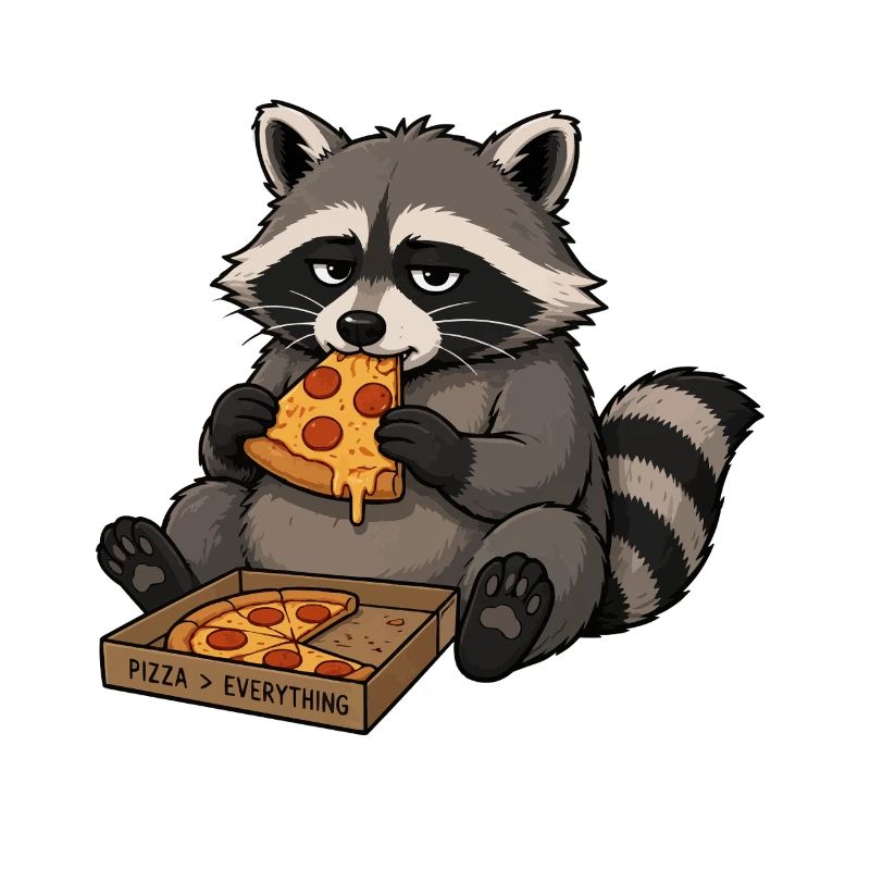 Le raton laveur grignote la pizza