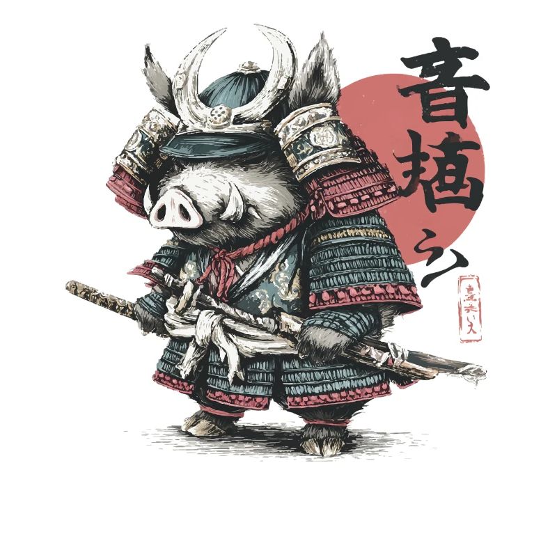 Wildschwein-Samurai in Rüstungskatana