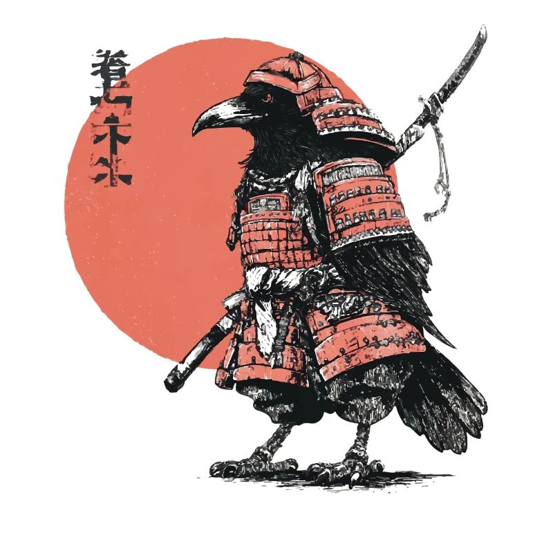 Samouraï Corbeau en Armure Coucher de soleil