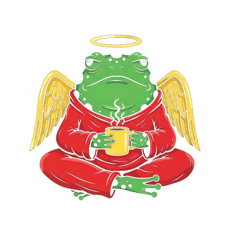 EngelFrosch mit Kaffeetasse
