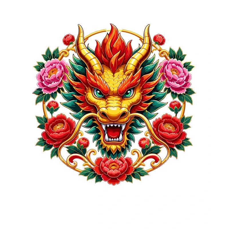 Fiery scorpion head with peonies