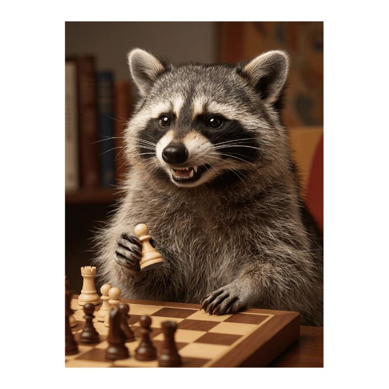 Raccoon playing chess