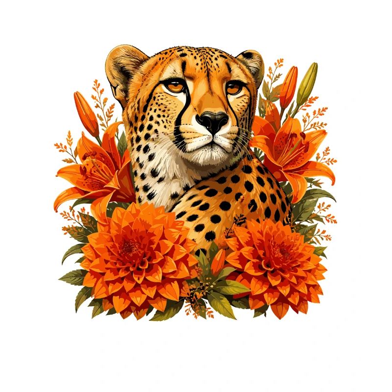 Cheetah in autumn blossom frame