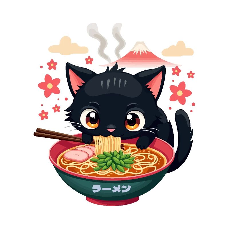 Chat japonais mignon mangeant de la soupe de nouilles ramen