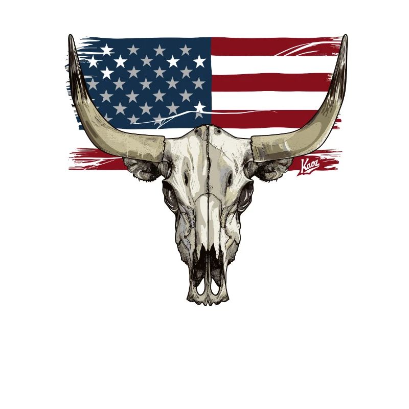 Crâne de vache et de taureau avec drapeau des États-Unis