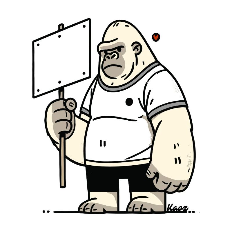 Gorilla with an empty sign: Your text here