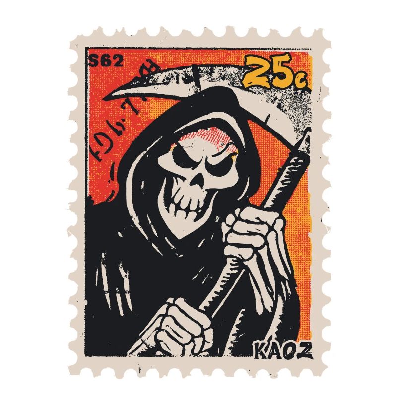Sensenmann Comic auf Briefmarke