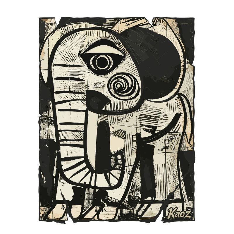 Éléphant abstrait en noir et blanc