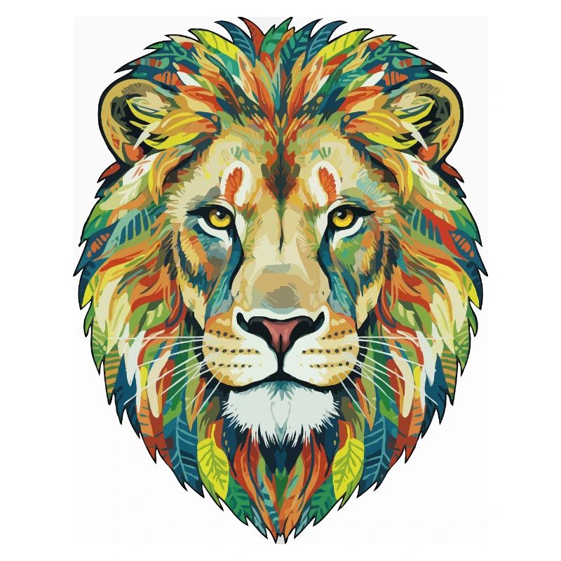 Colorful Lion Head with Leaf Pattern