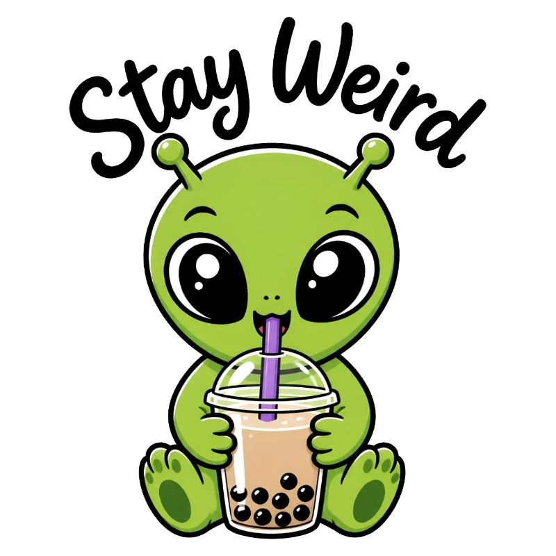 Sticker bizarre de bubble tea vert Alien Stay Bizarre