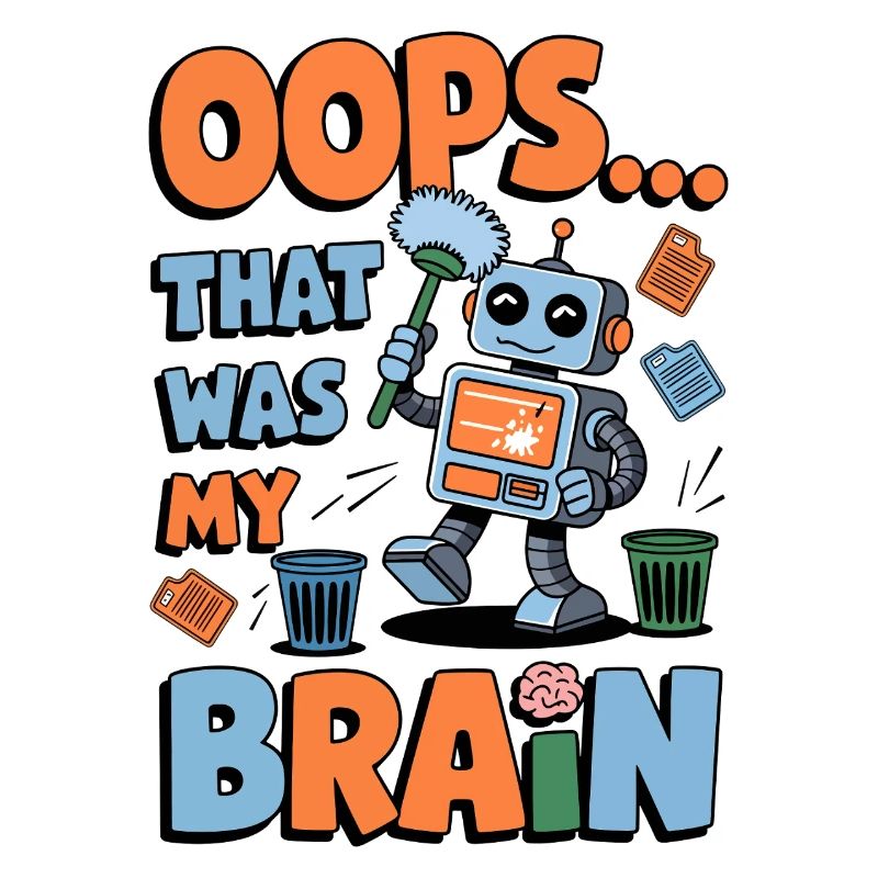 Funny Robot Brain Error Retro Cartoon Design