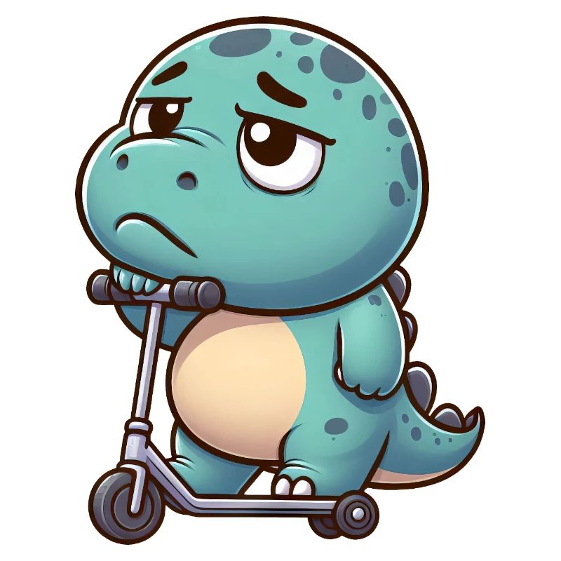 mignon Dino Trex scooter dessin animé ennui