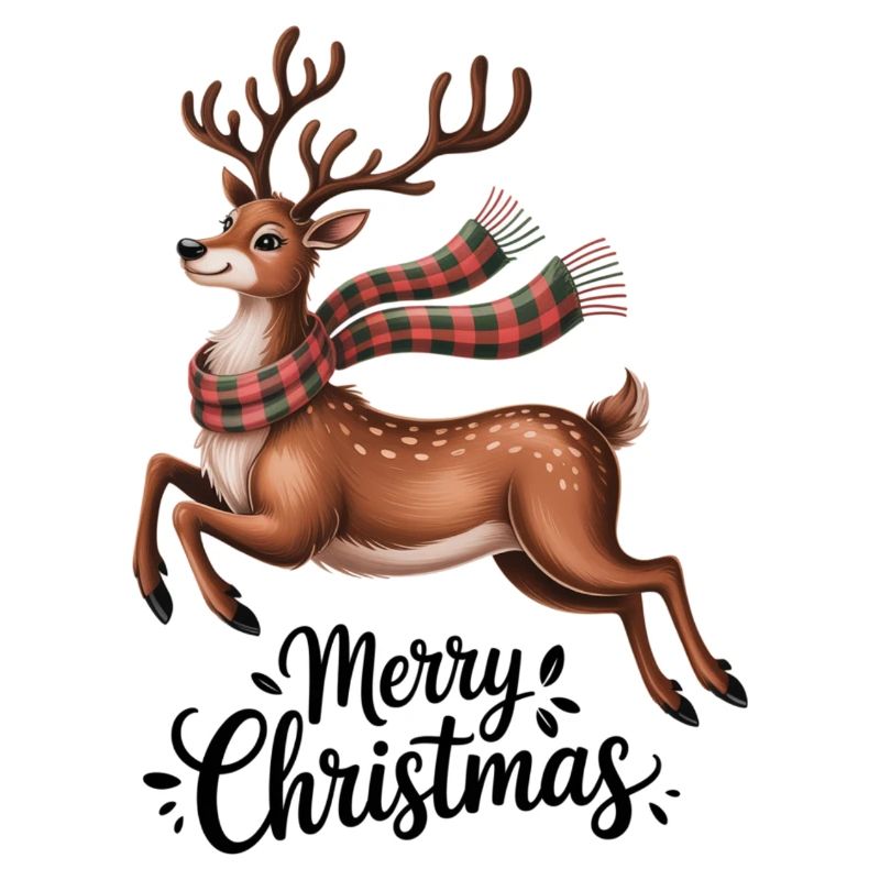 Winter deer with checkered scarf
