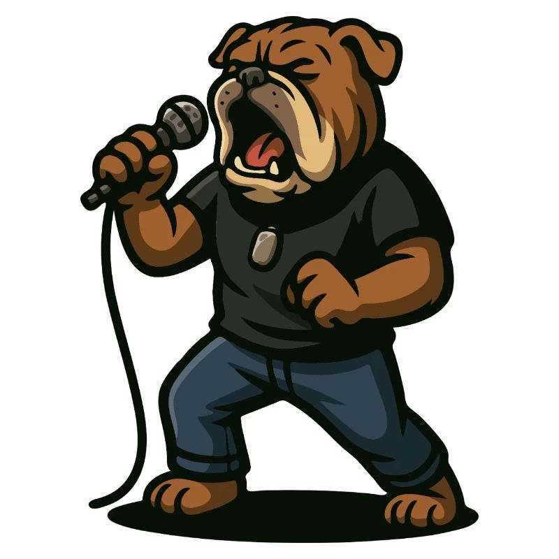 Rock Singer Bulldog with Microphone Art