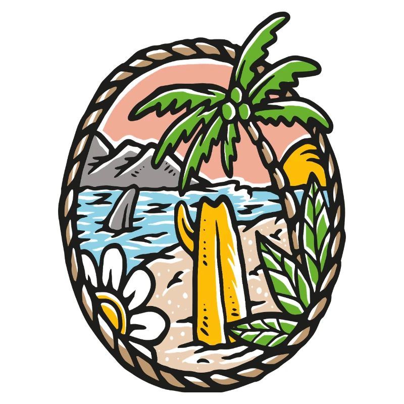 Beach Dream Palm Tree Waves Circle Frame