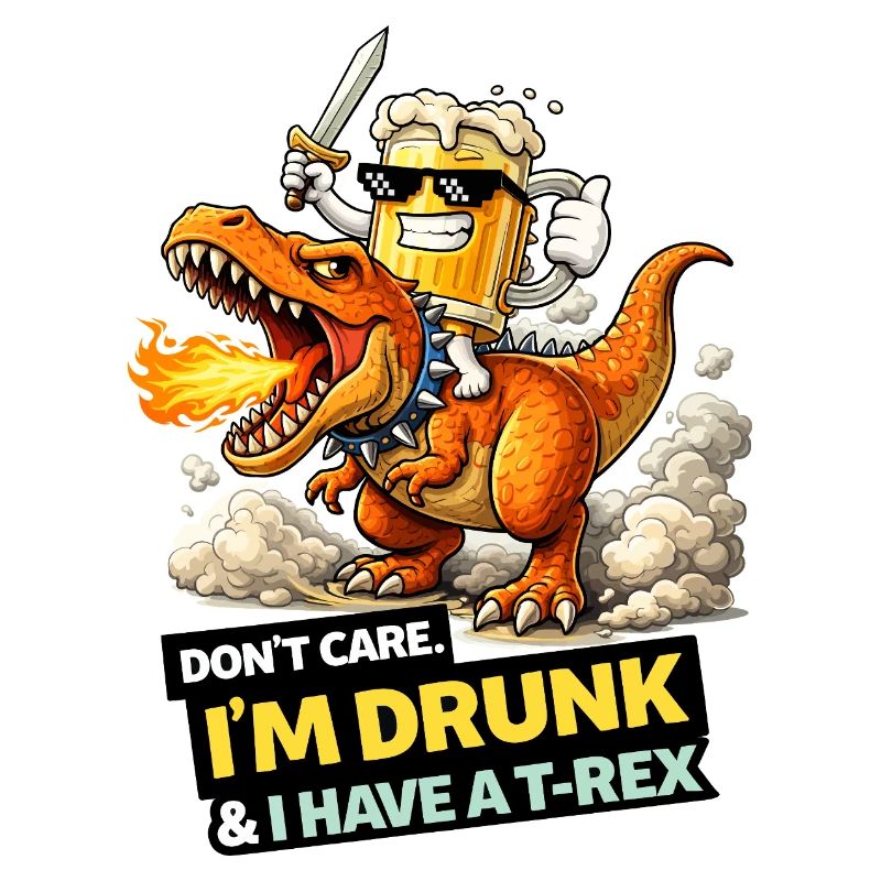 Dessin animé du cavalier T-Rex ivre