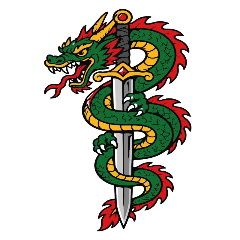 Dragon enroulé autour épée style tattoo