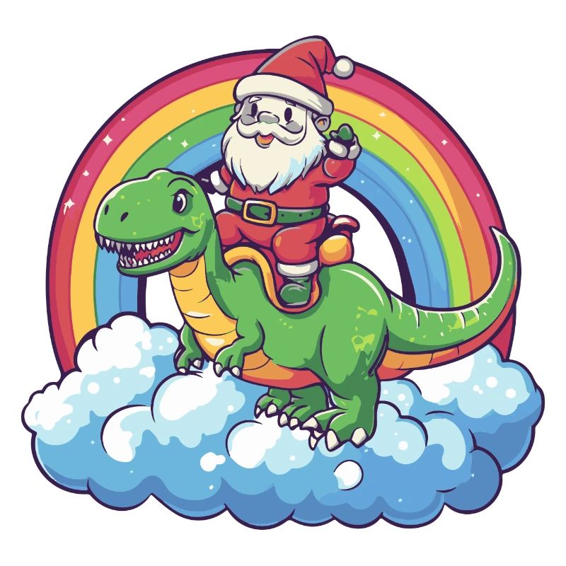 Dinosaurier T-Rex Weihnachtsmann Regenbogen