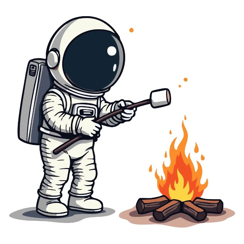 Astronaut roasting marshmallow at campfire