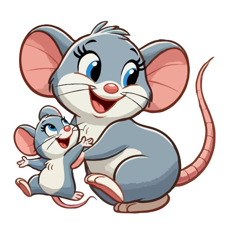 Mäusemutter mit herumtollendem Kind