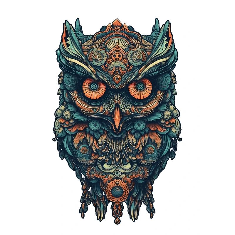 Mythical boho owl with surreal patterns