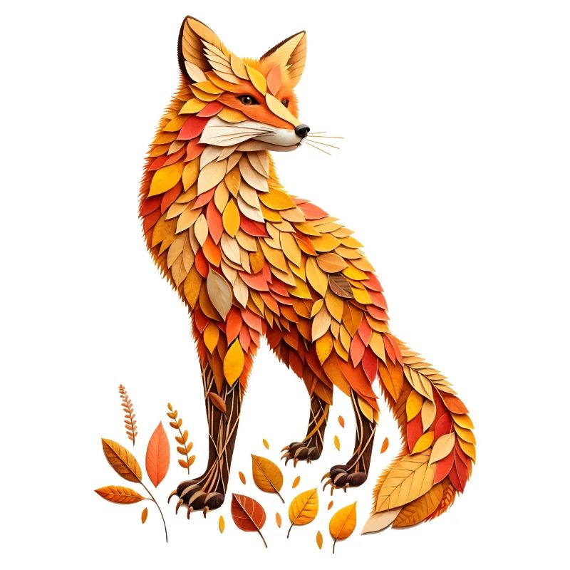 A fox made of different leaves