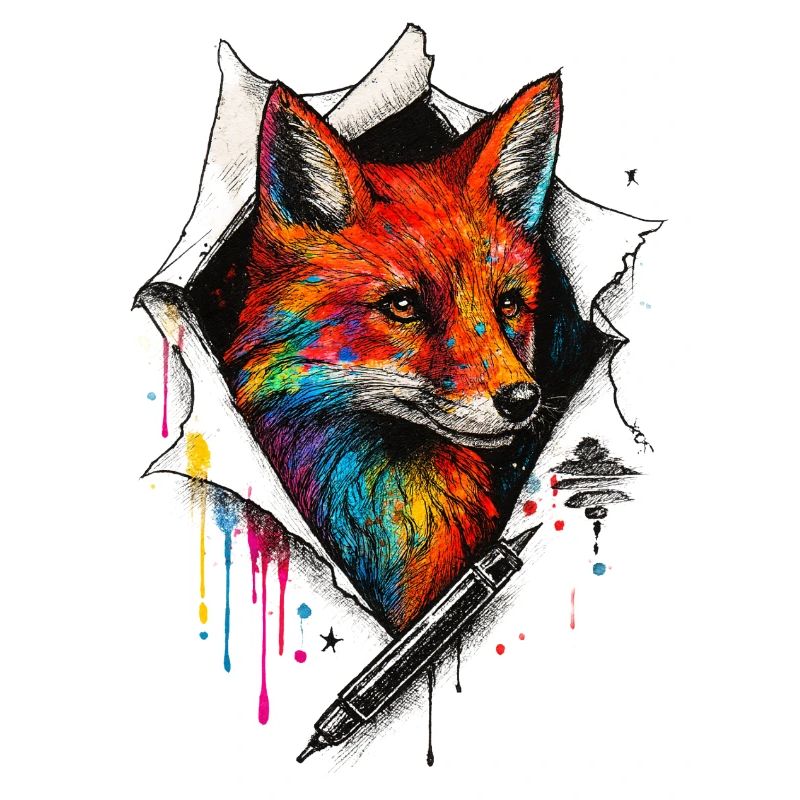 Rainbow Fox Art with Paint Splash