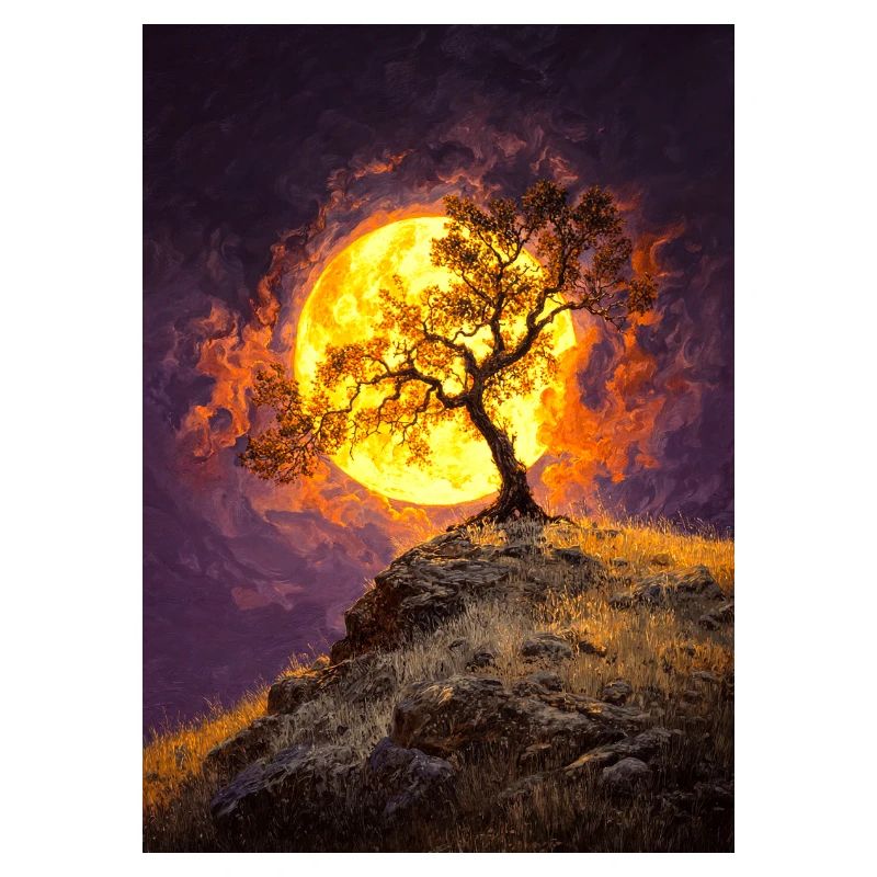 Moonlit Lone Tree on Cliff