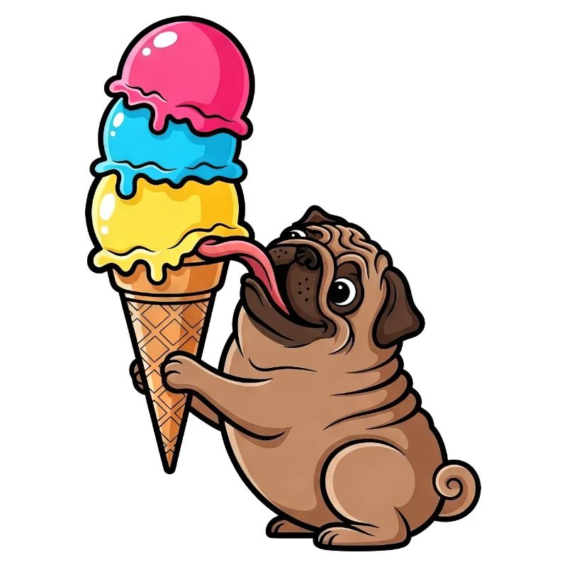 Süßer Mops mit Eis Eiskugel Sommer Cartoon