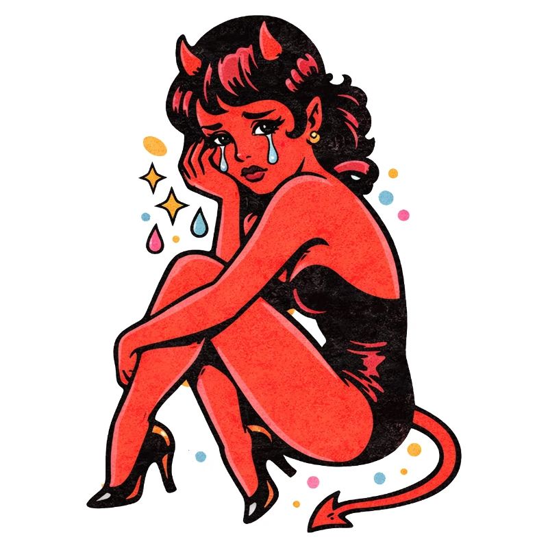 Crimson Devil Girl Crying Illustration