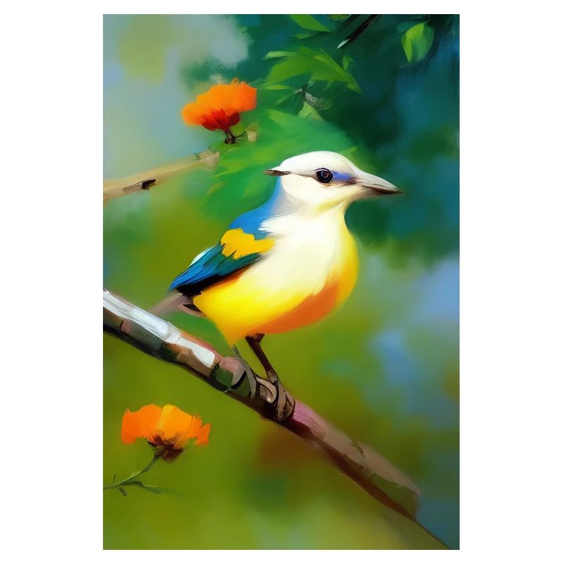 Oiseau sur branche avec fleurs
