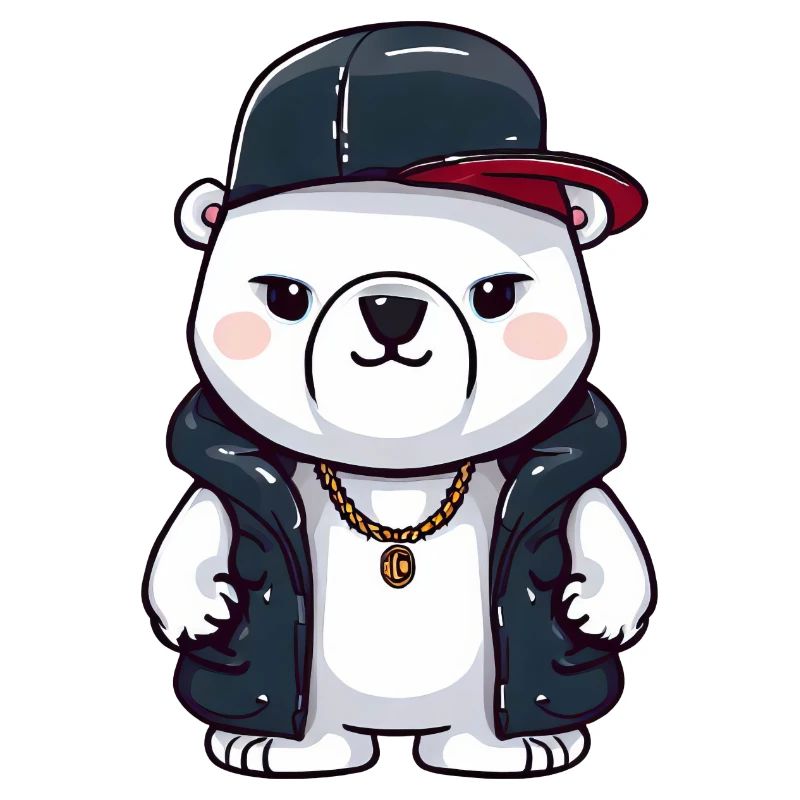 Gangster Eisbär mit Goldkette und Basecap