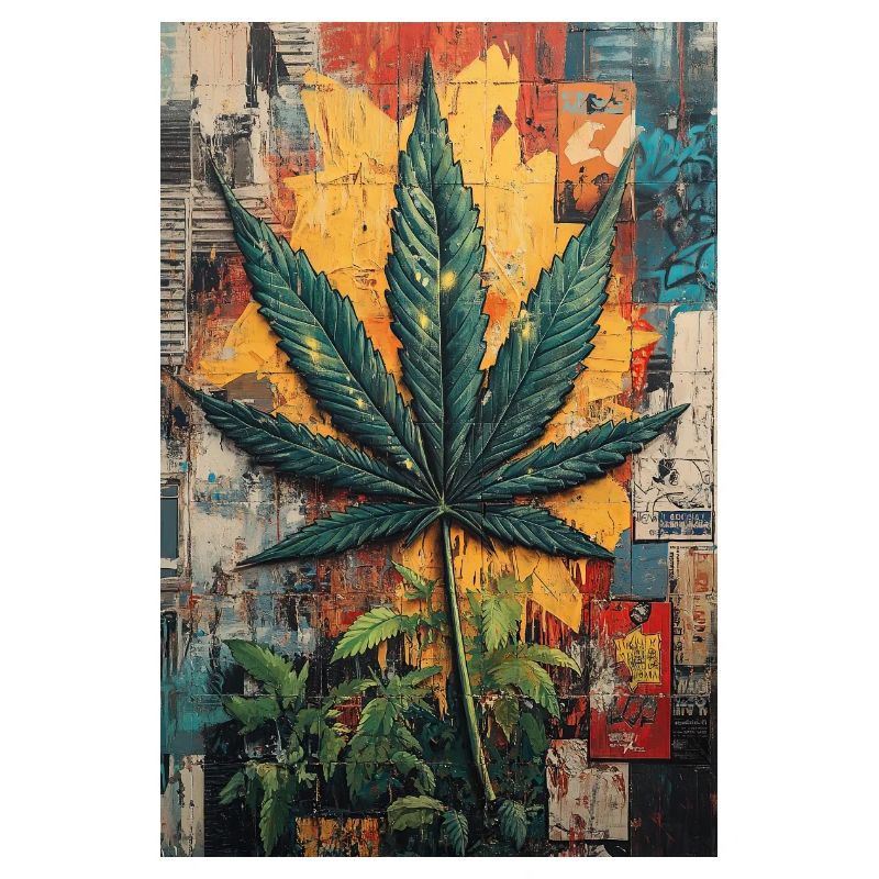 Art mural en feuilles de chanvre graffiti