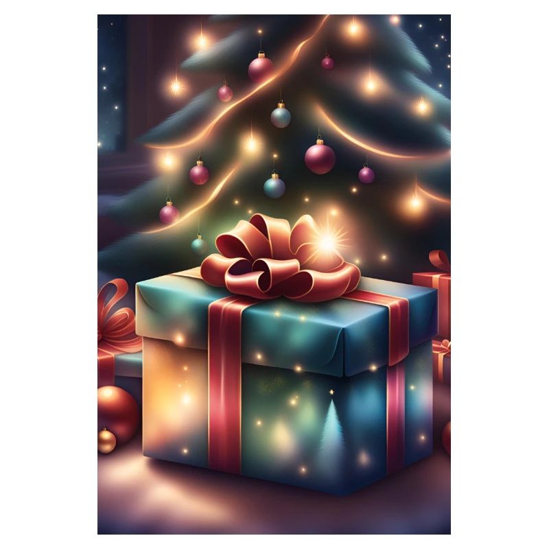 Festive gift box under a Christmas tree