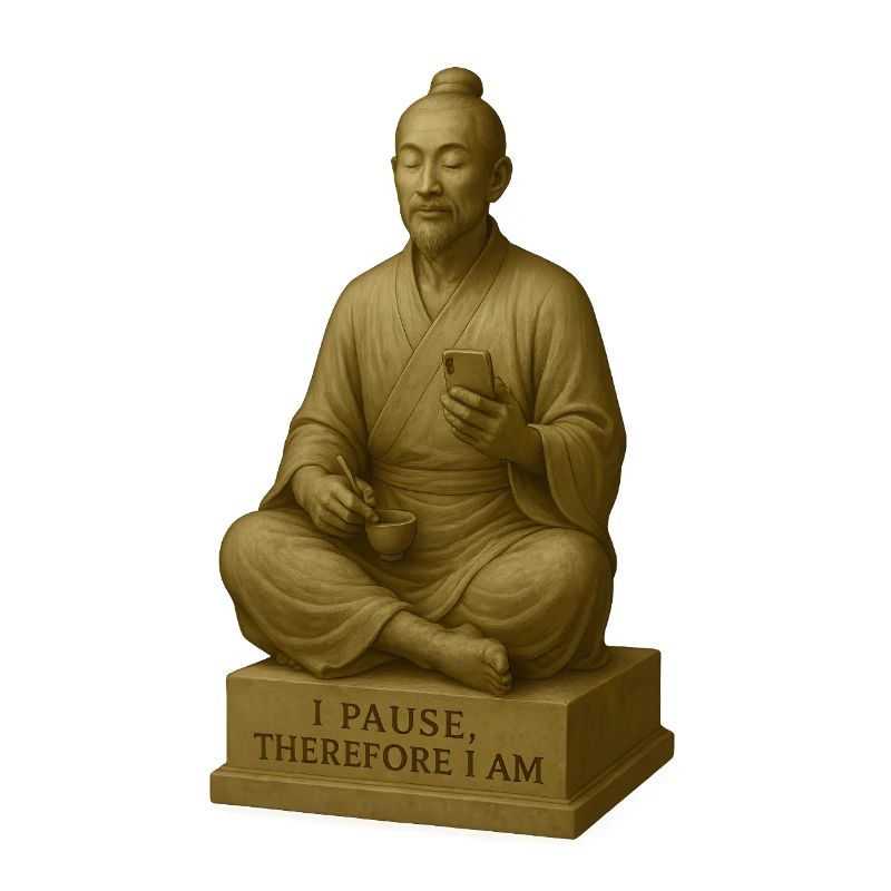 Meditative monk using smartphone
