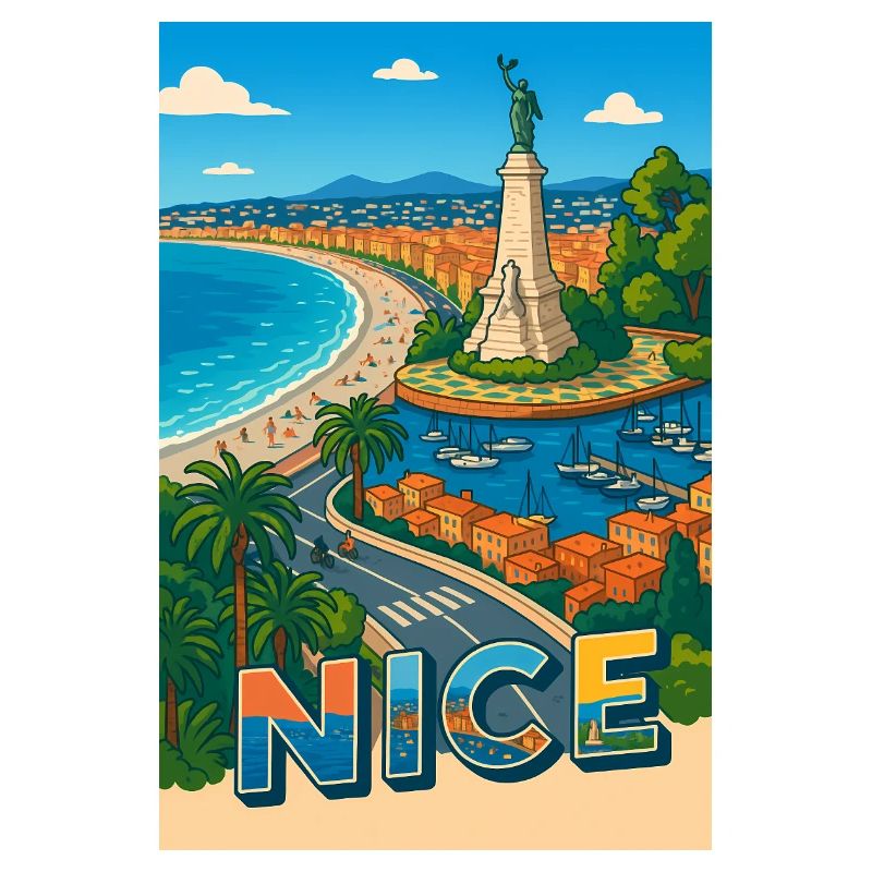  Nice Vue emblématique avec statue et mer