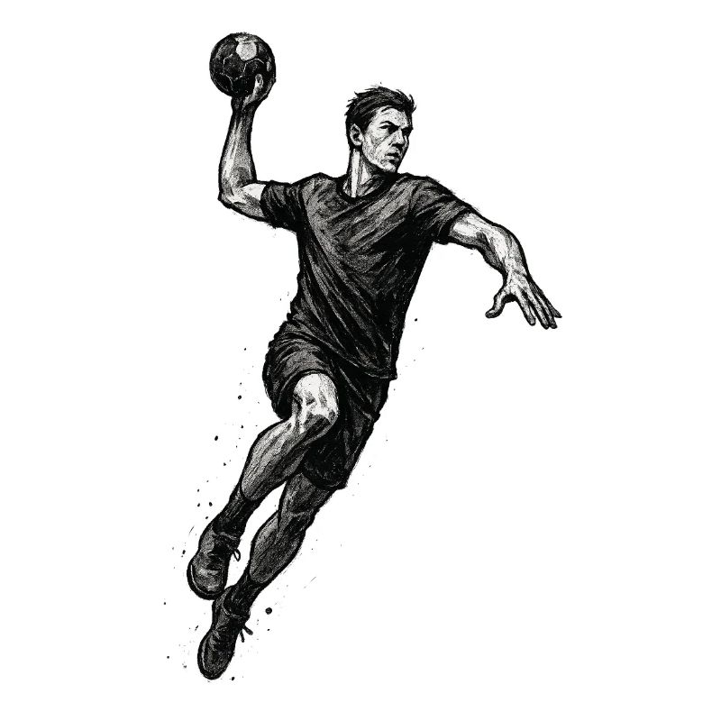 Dynamic handball player in black illustration