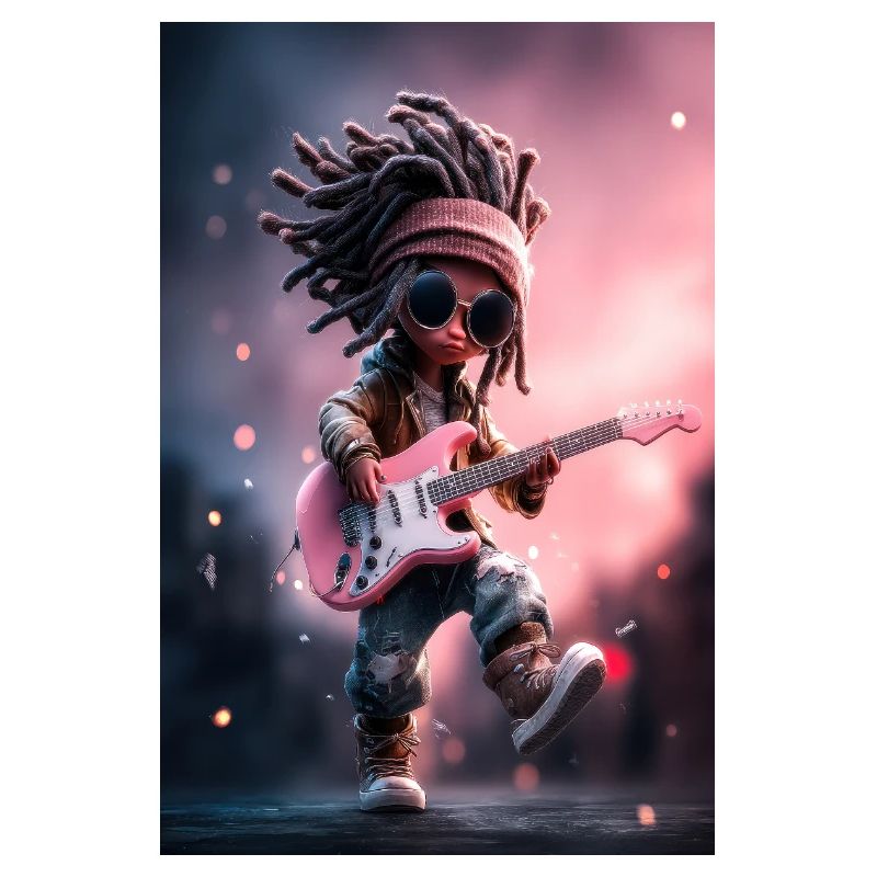 Poupée de pierre à dreadlocks avec guitare rose