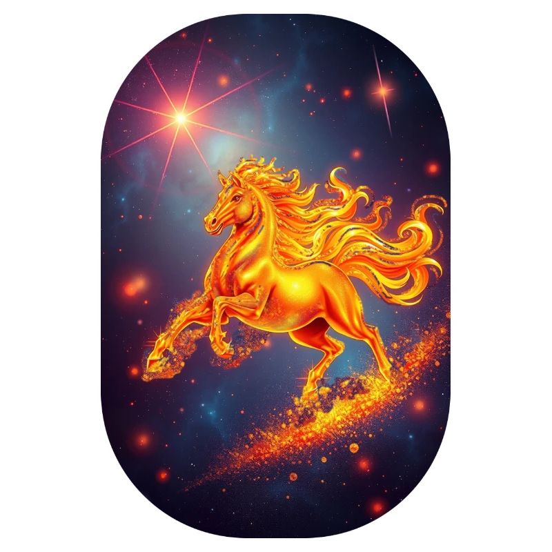 Signe du zodiaque Cheval de Feu Doré Ciel étoilé